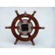 18" Deluxe Antique Brass Wooden Ship Steering Wheel Clock 